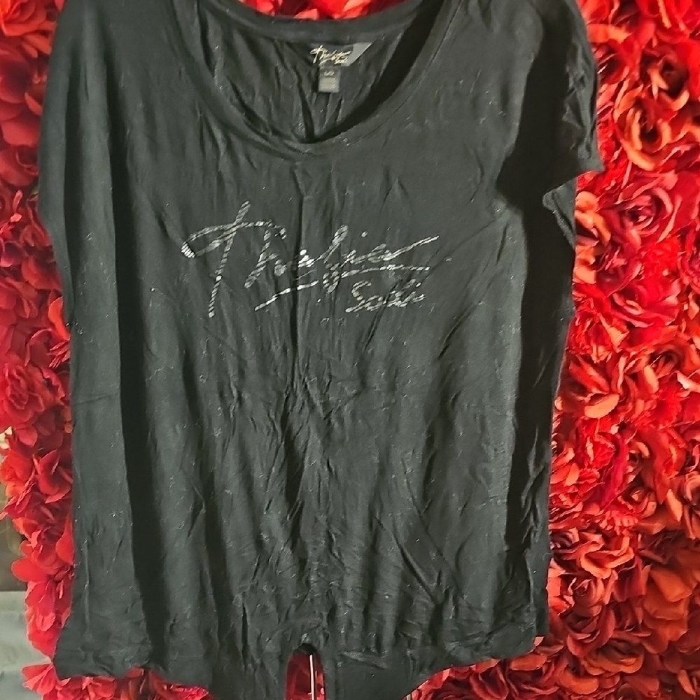 Thalia Sodi Women's Tie Front Black Graphic Top Size Large